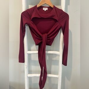 SUPERDOWN revolve burgundy cut out wrap crop top size xs